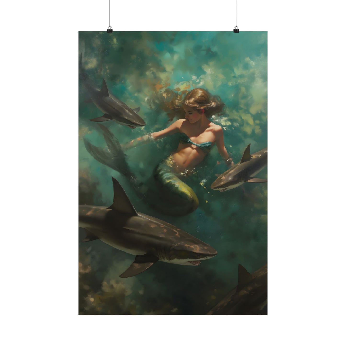 Swimming with Sharks Art Print