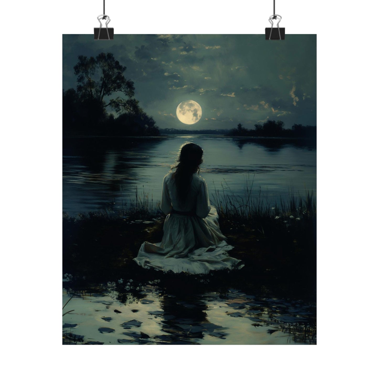 Watching full moon Art Print