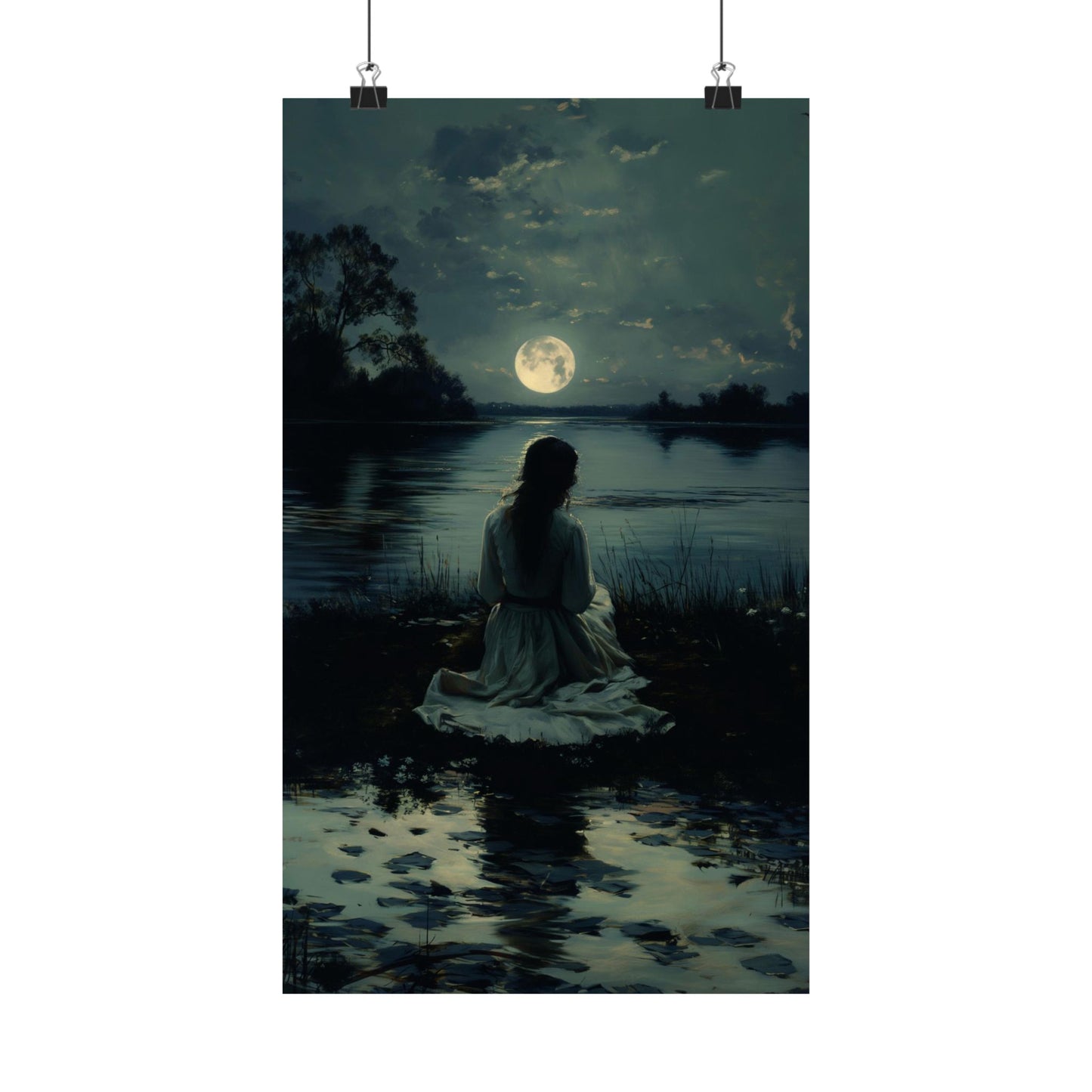 Watching full moon Art Print