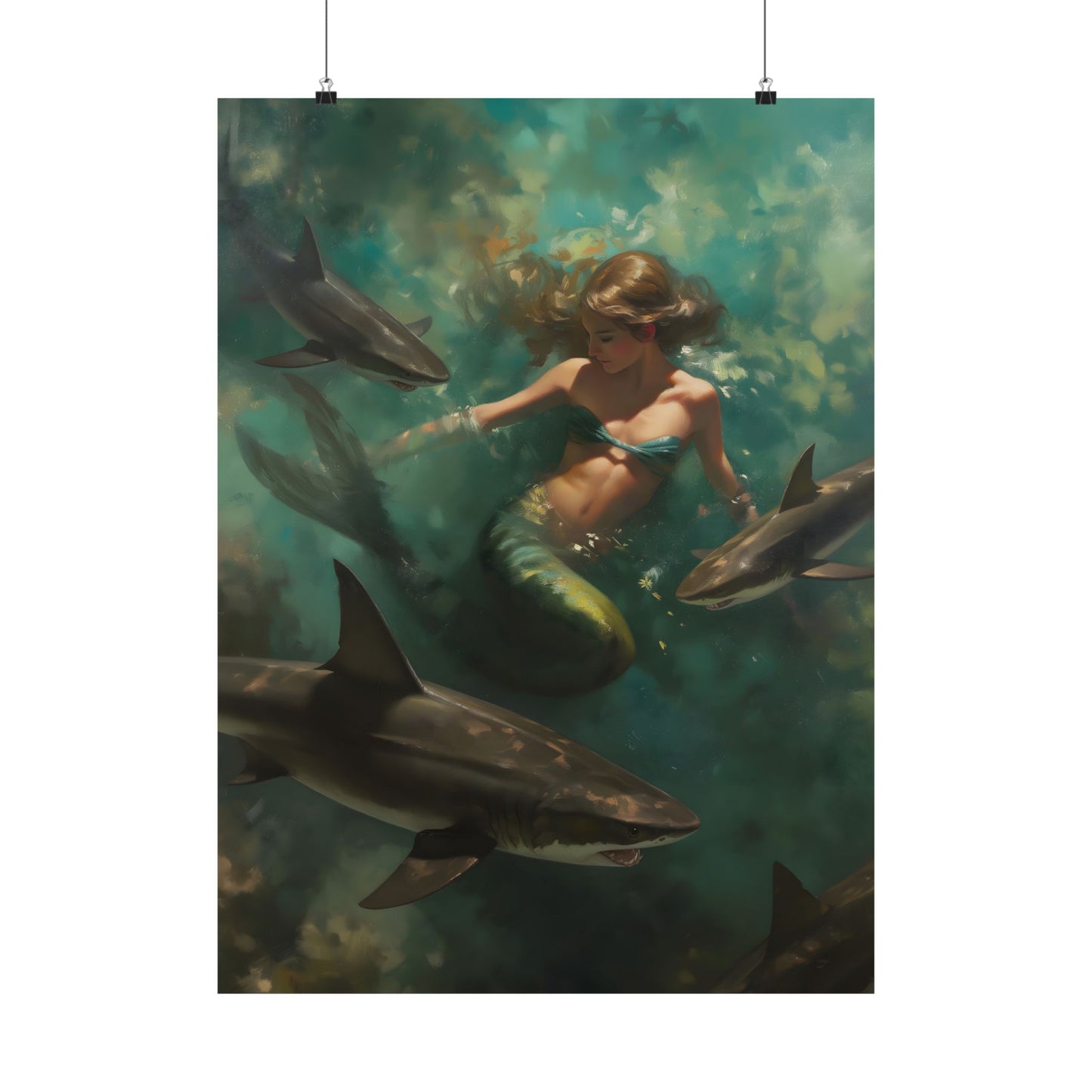 Swimming with Sharks Art Print