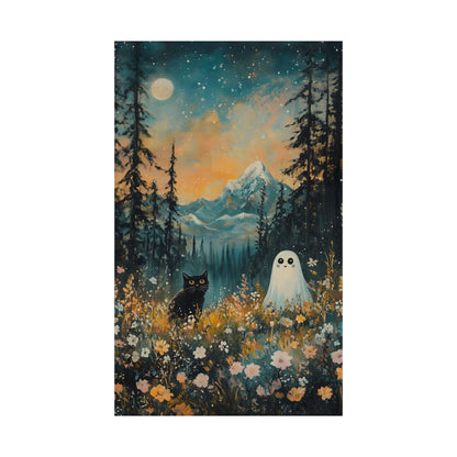 Cute Black Cat & Ghost Art Print