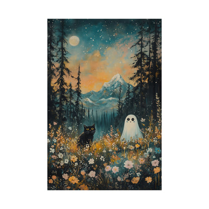 Cute Black Cat & Ghost Art Print