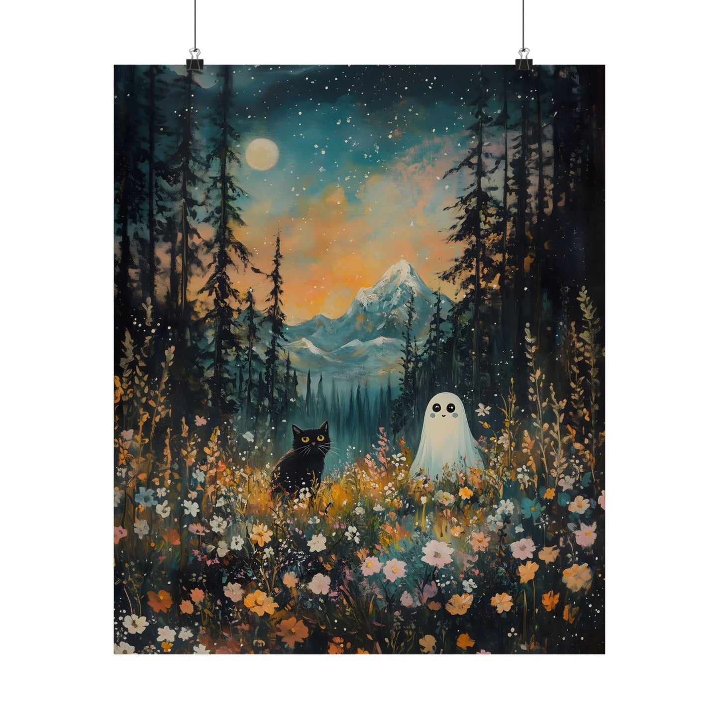 Ghost and Black Cat Art Print