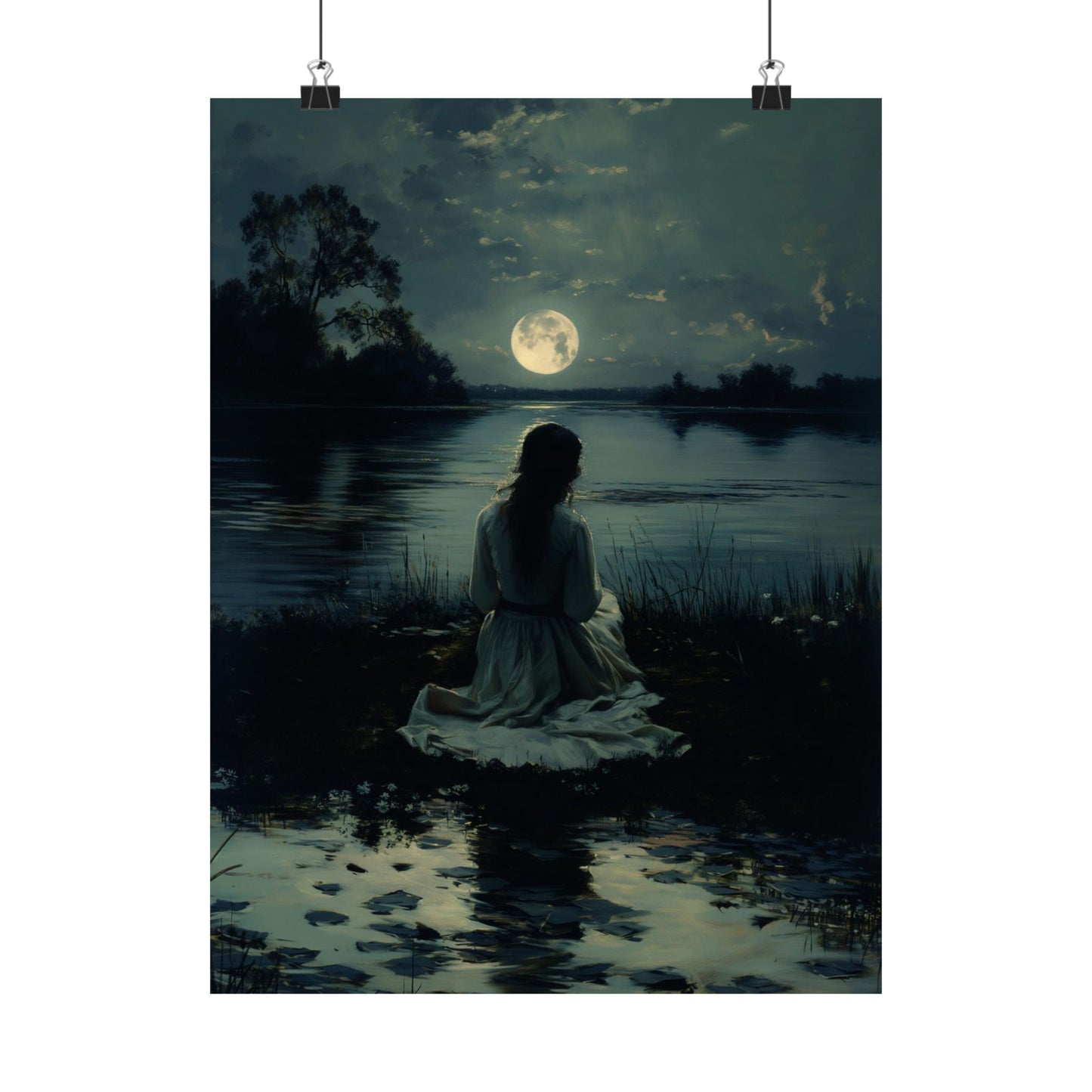 Watching full moon Art Print