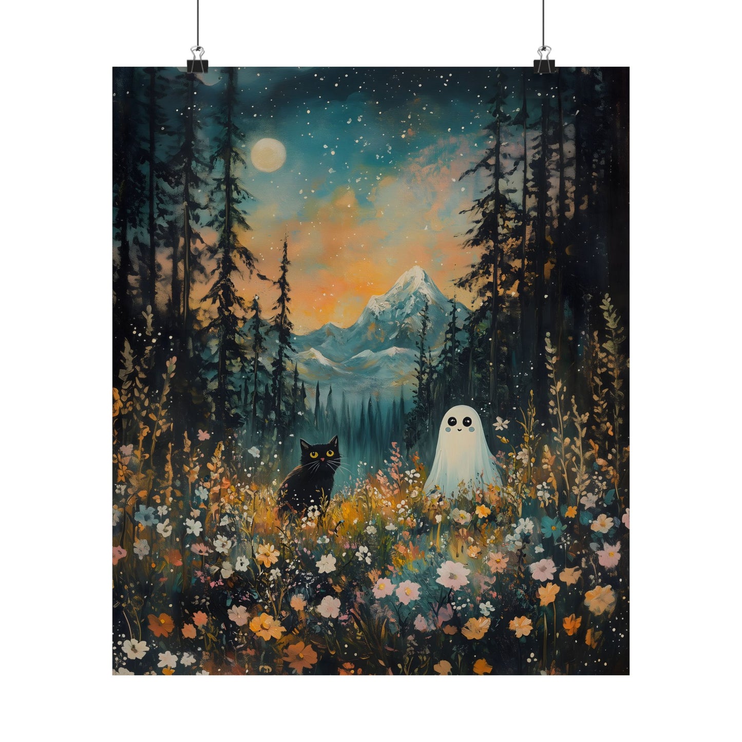 Ghost and Black Cat Art Print