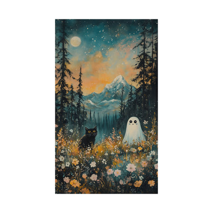 Cute Black Cat & Ghost Art Print