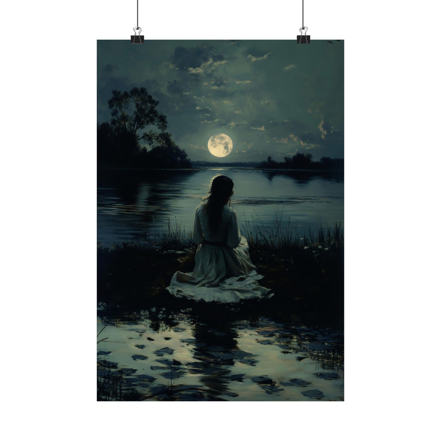 Watching full moon Art Print