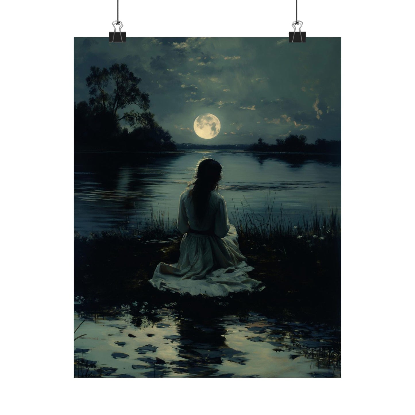 Watching full moon Art Print