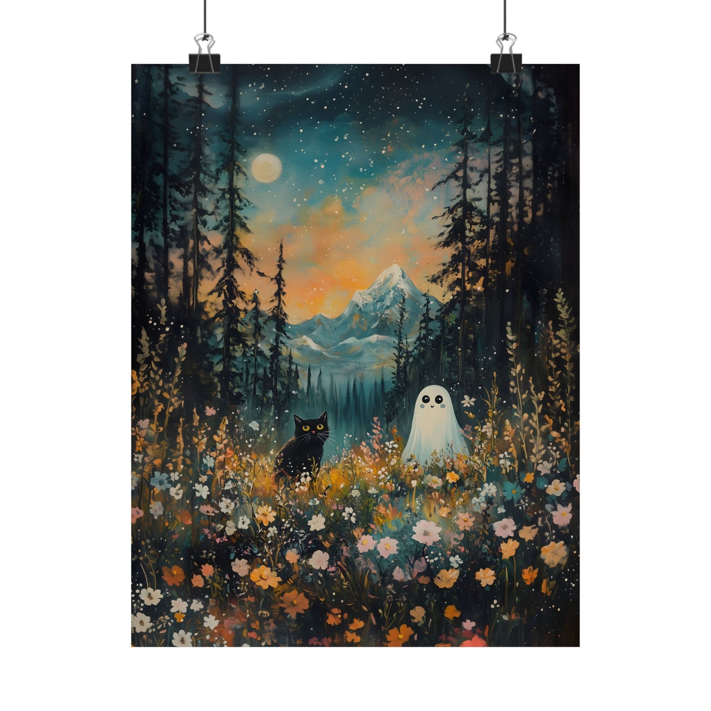 Ghost and Black Cat Art Print