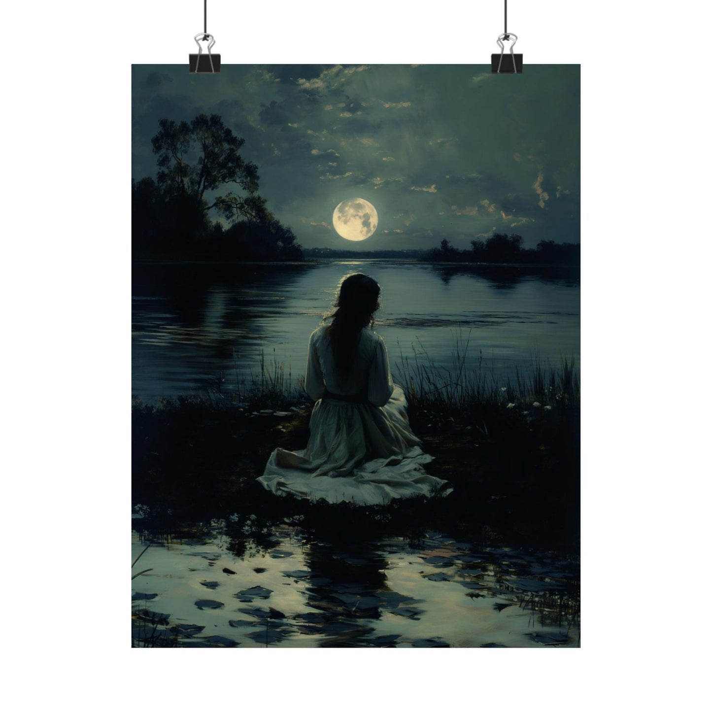 Watching full moon Art Print