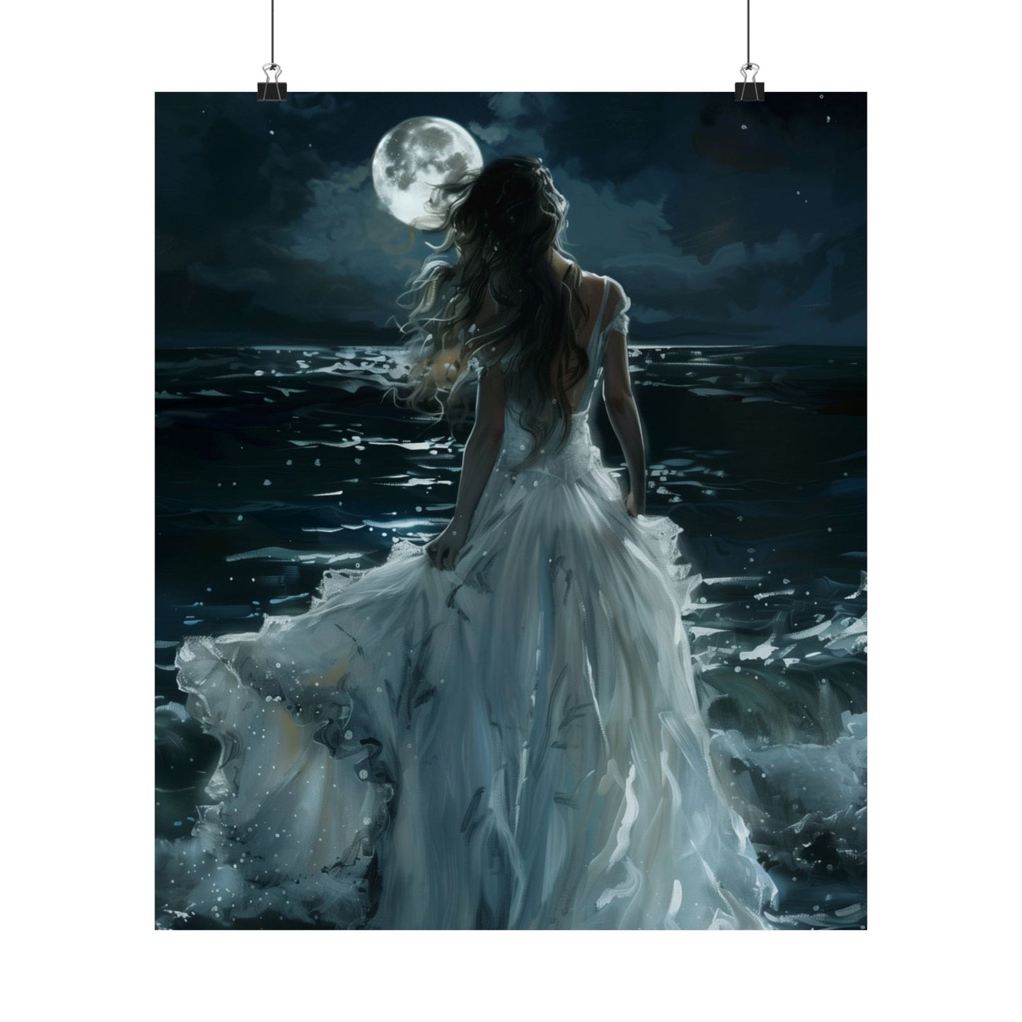 Full Moon White Dress Art Print