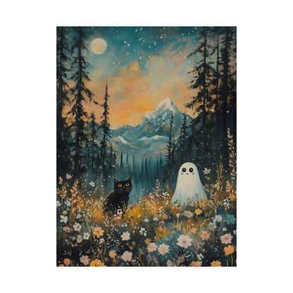 Cute Black Cat & Ghost Art Print