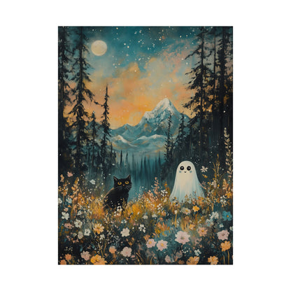 Cute Black Cat & Ghost Art Print