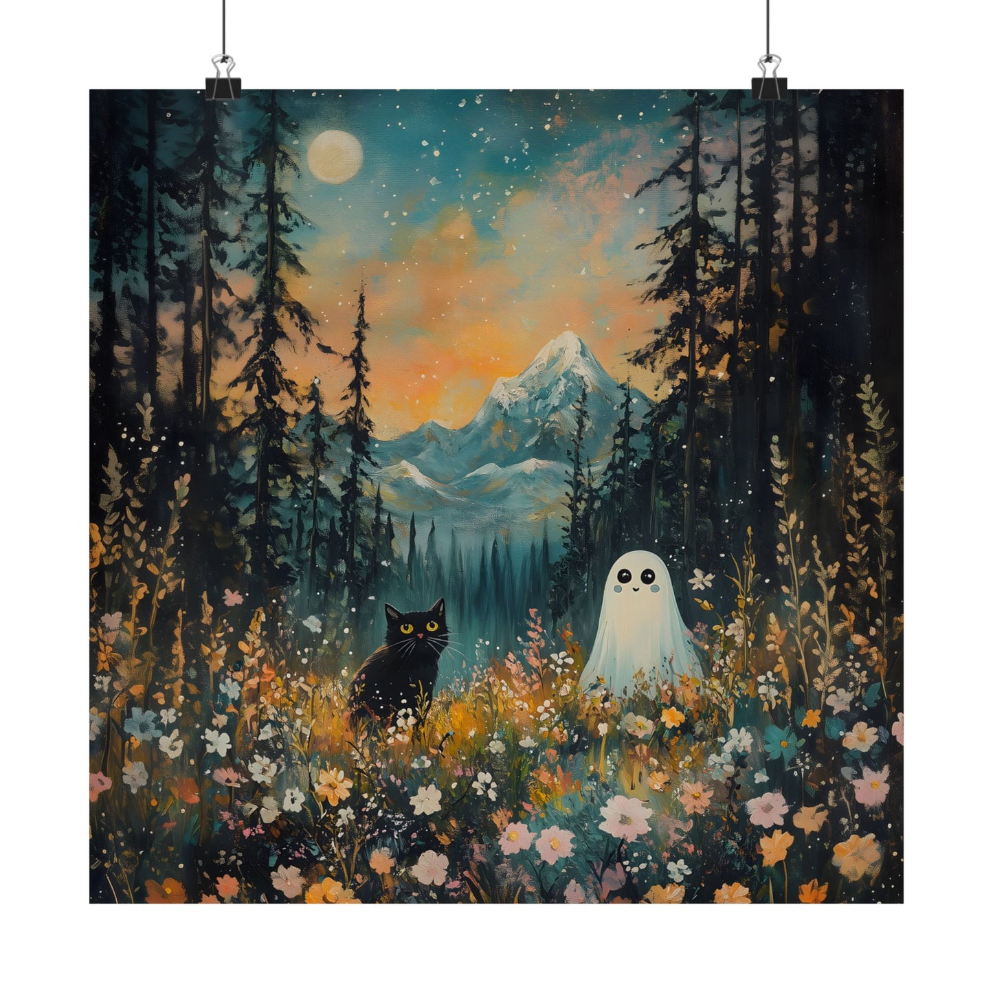 Ghost and Black Cat Art Print