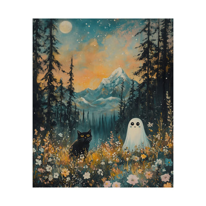 Cute Black Cat & Ghost Art Print