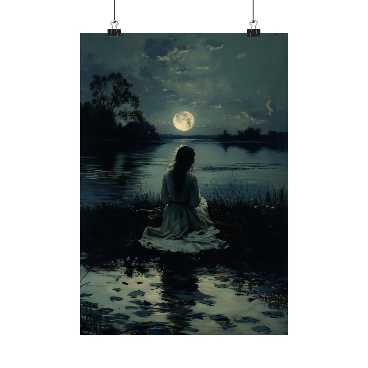 Watching full moon Art Print