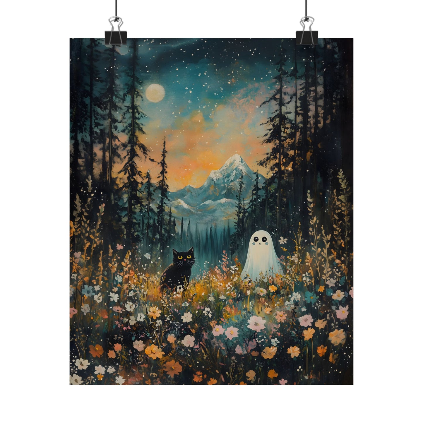 Ghost and Black Cat Art Print