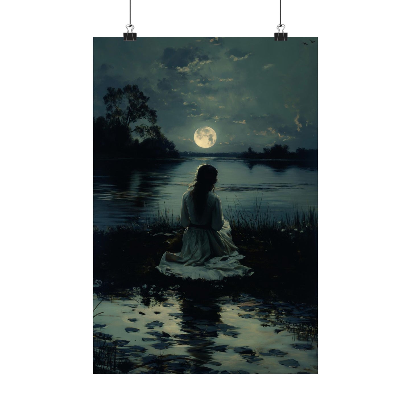 Watching full moon Art Print